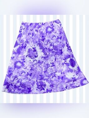 VTG Purple & White Butterfly Tie Dye Midi Skirt We Too Late 90/Y2K